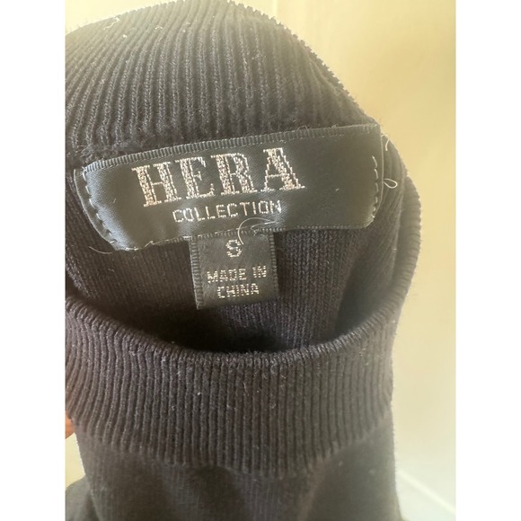 HERA COLLECTION Black Ribbed Turtleneck Zip Front Midi Sweater Dress Size S - Picture 5 of 5